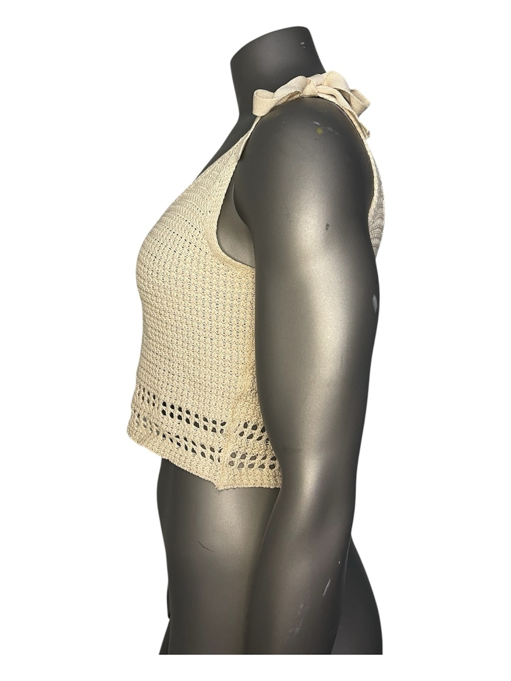 Blashe Tie-Shoulder Crochet Button-Front Tank Top Cream Viscose Neutral Sexy - Picture 3 of 10
